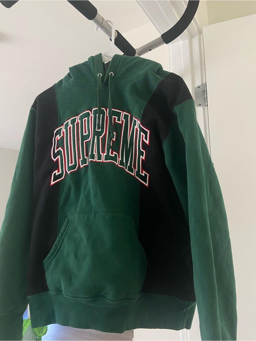 Supreme Green and Black Colorblock Crewneck with Arch Logo